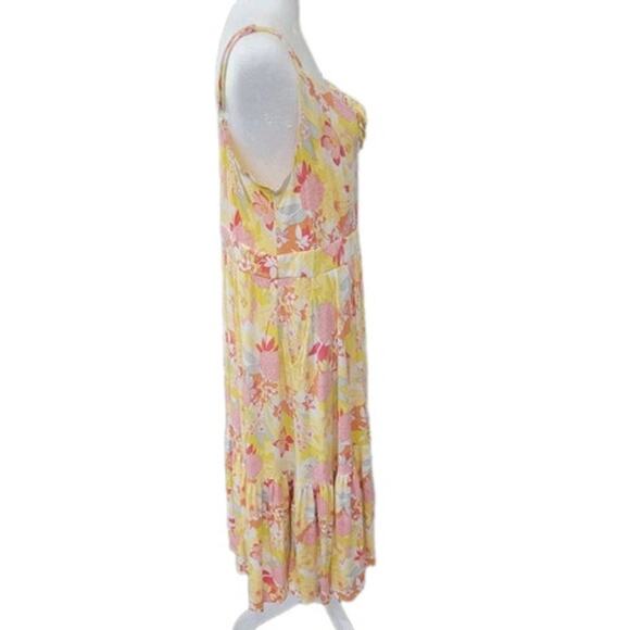 Torrid Midi Super Soft Tiered Dress Women's Plus Size 2x Yellow Floral Summer - Picture 11 of 15